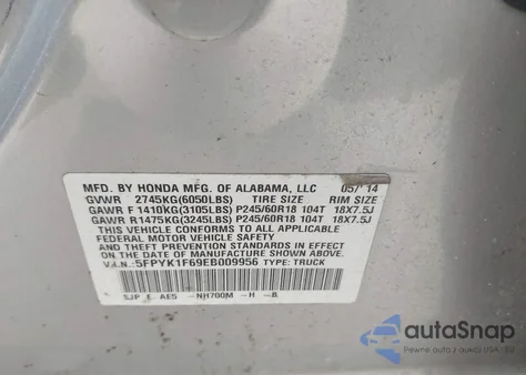 2014 Honda Ridgeline Se from USA, damaged, VIN 5FPYK1F69EB009956